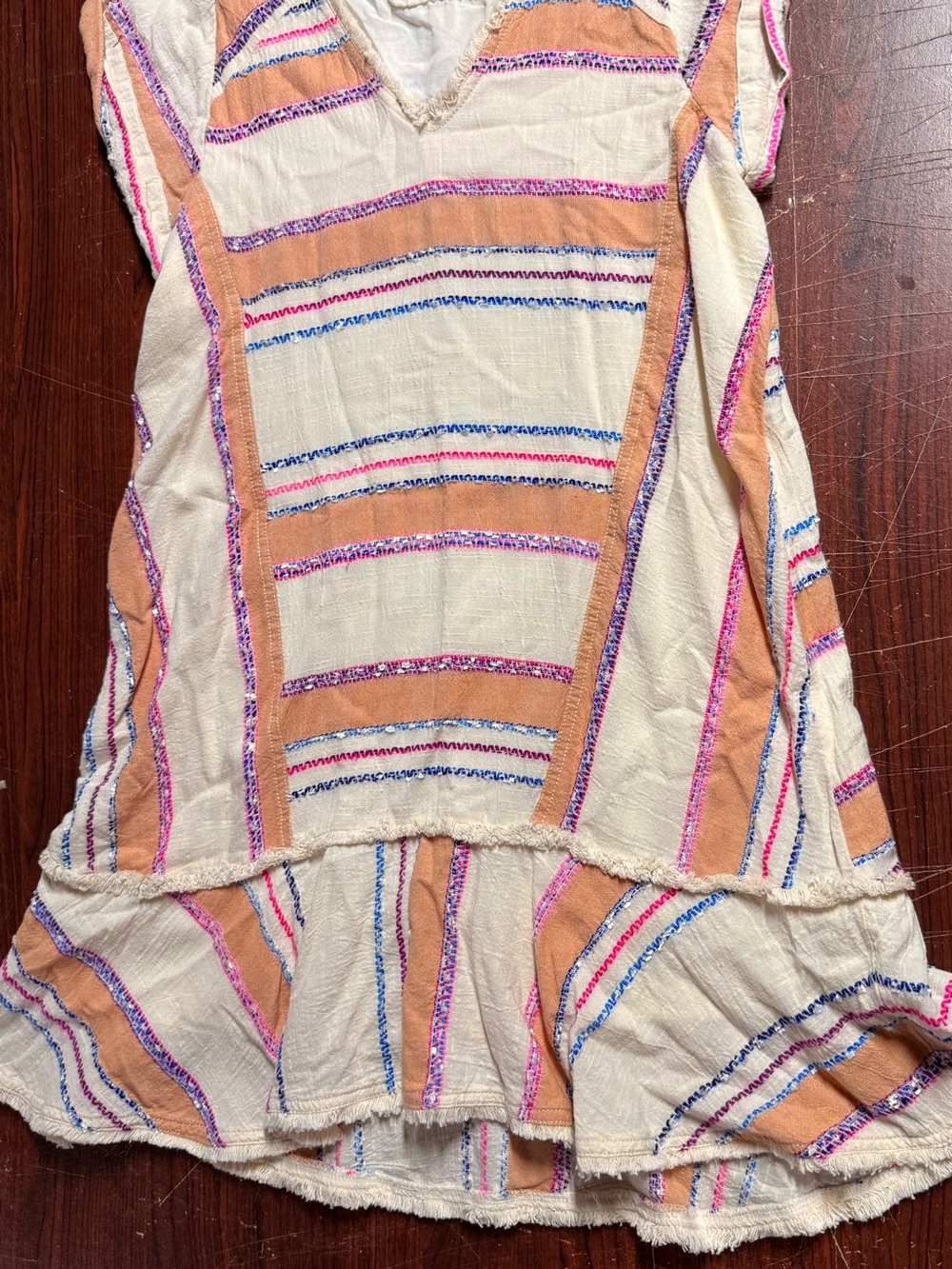 HOLDING HORSES Cream Tunic with Peach Panels and Pink & Blue Stripe Accents
